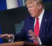 US President Donald Trump speaks during the daily briefing at the White House