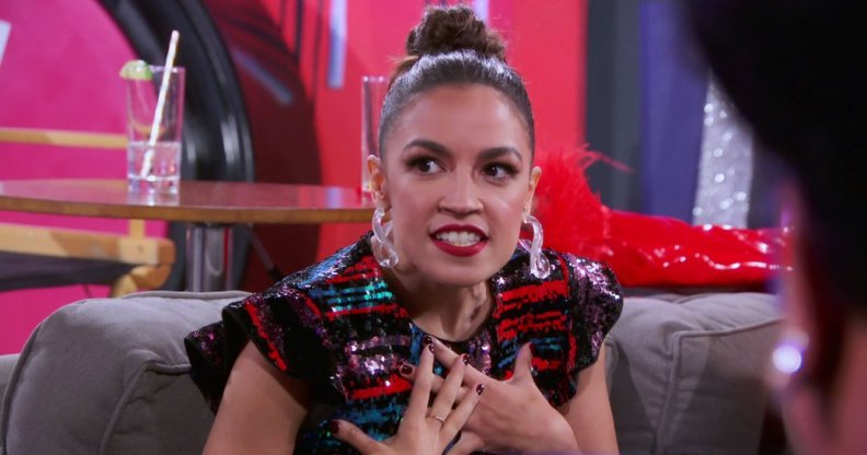 Alexandria Ocasio Cortez in the Drag Race Untucked lounge