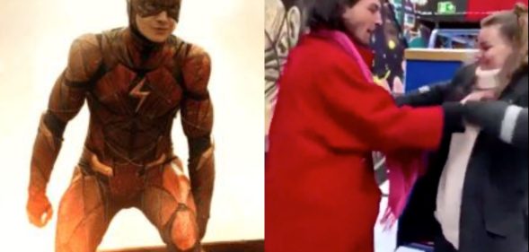 Ezra Miller's role in the upcoming 2022 movie The Flash is in jeopardy, a source close to Warner Bros has claimed, after the star was caught 'choking' a fan at a bar in Iceland. (Warner Bros/Screen capture via Twitter)