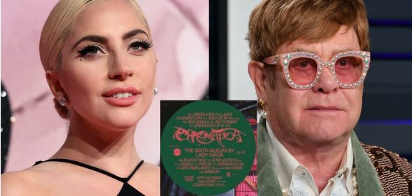 A leaked version of the Lady Gaga Chromatica tracklist has revealed an alleged duet with Elton John. (Getty/Twitter)