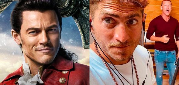 Luke Evans as Gaston and with his boyfriend