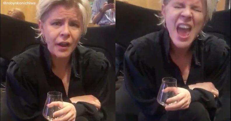 Robyn appeared to impersonate her often wildly drunk, widely homosexual British fanbase and they all felt vert, very attacked. (Screen captures via TikTok)