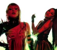 Lady Gaga (L) and Ariana Grande (R) shared teasing promotional artwork for their upcoming duet, "Rain On Me". (Twitter)