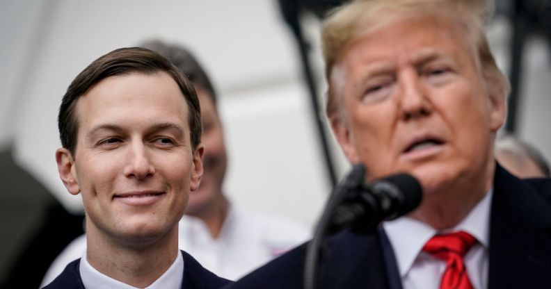 Senior Advisor Jared Kushner looks on as US President Donald Trump speaks