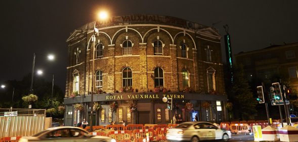 The Royal Vauxhall Tavern, cars running by it