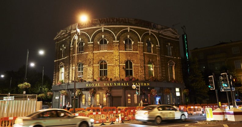 The Royal Vauxhall Tavern, cars running by it