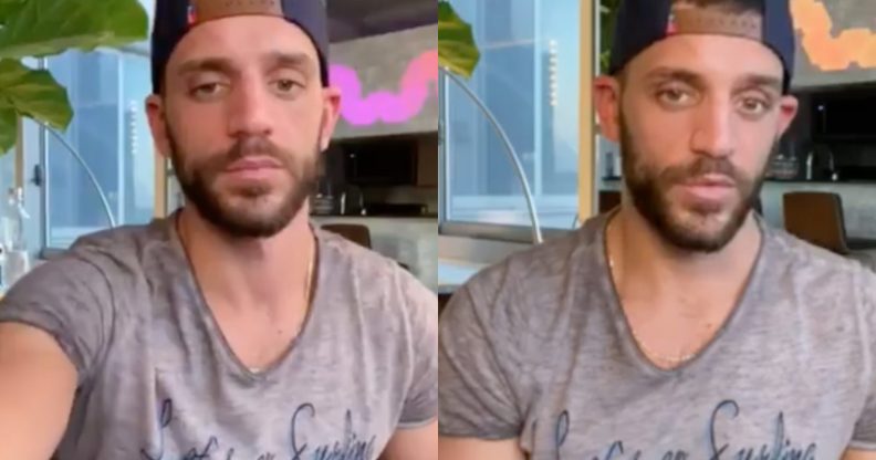 DJ Alec Brian was roasted by the LGBT+ community for spinning at a "rona rave" in New York City, a petri dish of coronavirus cases. (Screen captures via Facebook)