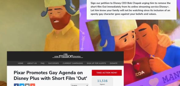 One Million Moms are petitioning against the Disney+ short film Out. (Twitter)