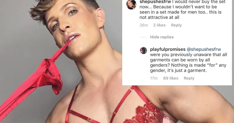 When model Jake DuPree donned lingerie from Playful Promises in an Instagram post, the image drew homophobic criticism from trolls with a lot of spare time. (Instagram)