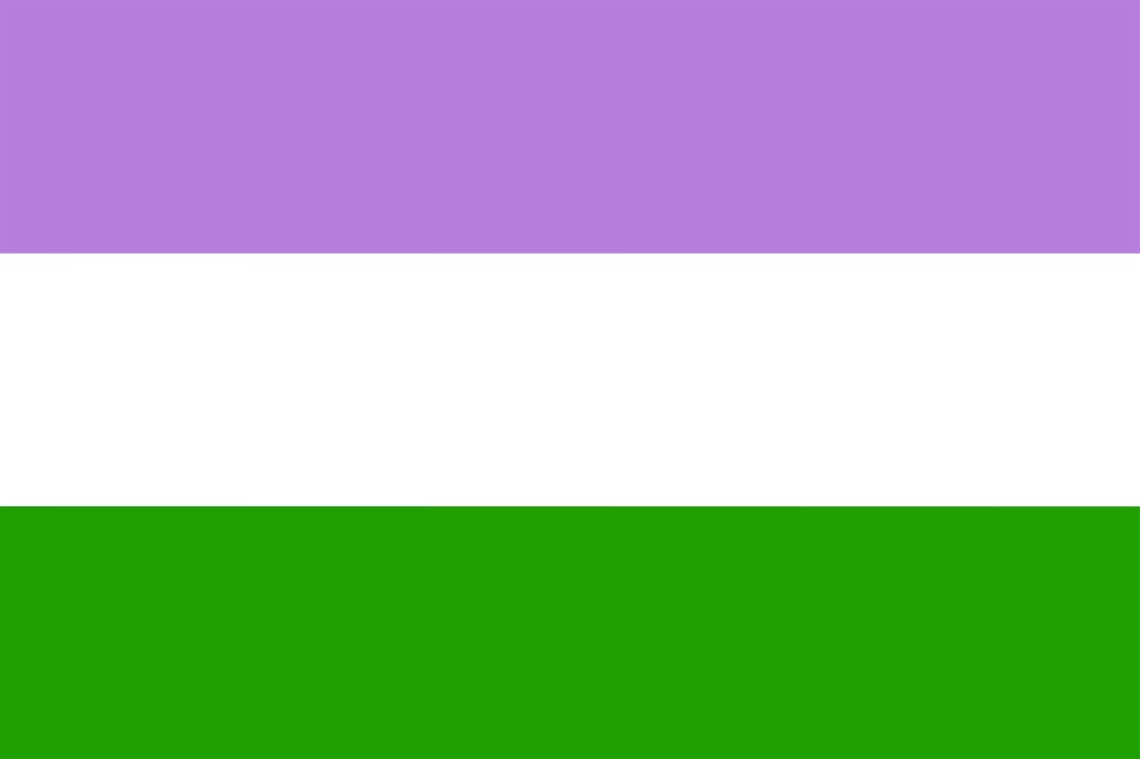 The genderqueer Pride flag colours of lilac, white and green