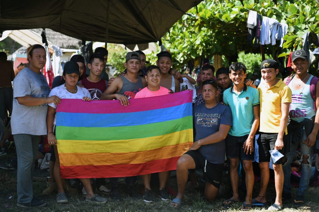 LGBT+ asylum seekers pose for a picture at a temporary shelter in Tecun Uman, Guatemala, on January 19, 2020.