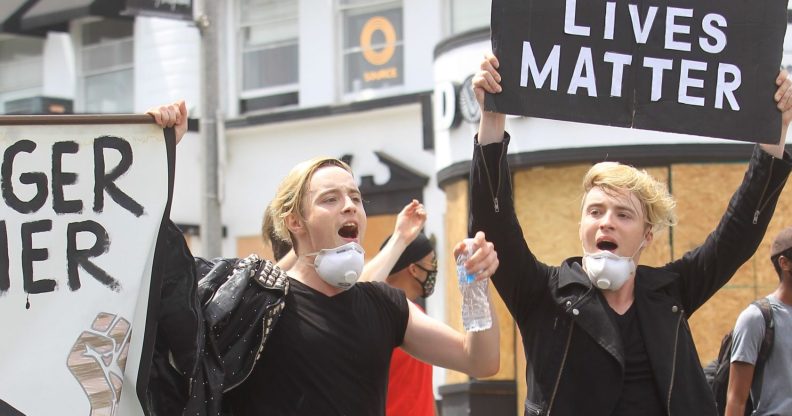 Jedward (Edward Grimes and John Grimes) are seen on June 2, 2020 in Los Angeles, California. (Hollywood To You/Star Max/GC Images)