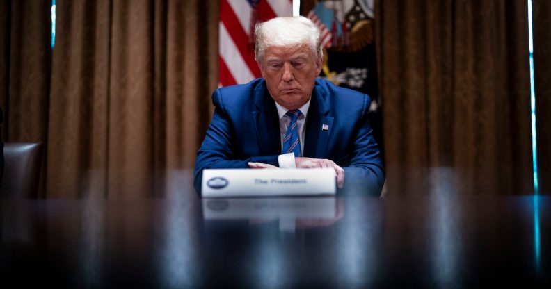 President Donald Trump listens during a roundtable on “Fighting for America’s Seniors” at the Cabinet Room of the White House June 15, 2020 in Washington, DC.
