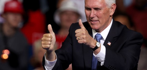 Vice president Mike Pence arrives at a campaign rally at the BOK Center, June 20, 2020 in Tulsa, Oklahoma.