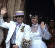 Elton John and Renate Blauel. (Patrick Riviere/Getty Images)