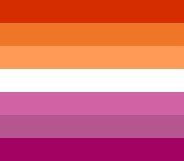 The lesbian flag stripes and colours include dark orange for "gender non-conformity", orange for "independence", light orange for "community", white for "unique relationships to womanhood", pink for "serenity and peace", dusty pink for "love and sex", and dark rose for "femininity"