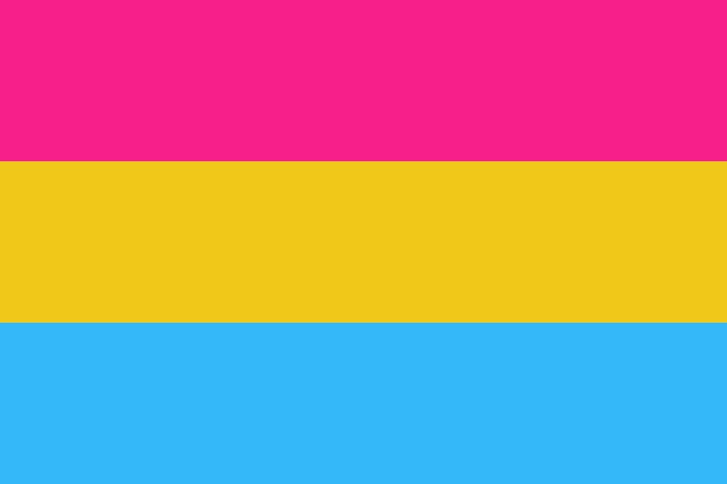 The pansexual Pride flag colours of pink, yellow and blue