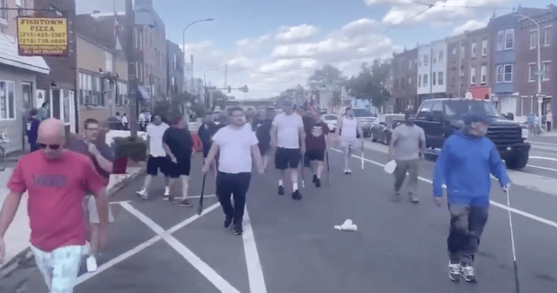 A gang of bat-wielding men battled with Black Lives matter protesters in Philadelphia, Pennsylvania. And the police, witnesses claim, did little to stop them. (Screen capture via Twitter)
