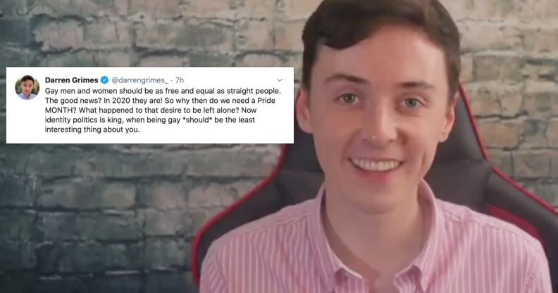Darren Grimes tweeted his bemusement at why LGBT+ people "need" a Pride Month. (Screen capture via Twitter)