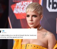Halsey said she was struck by rubber bullets as riot police laid fire on Black Lives Matter demonstrators. (Twitter/Alberto E. Rodriguez/Getty Images)x