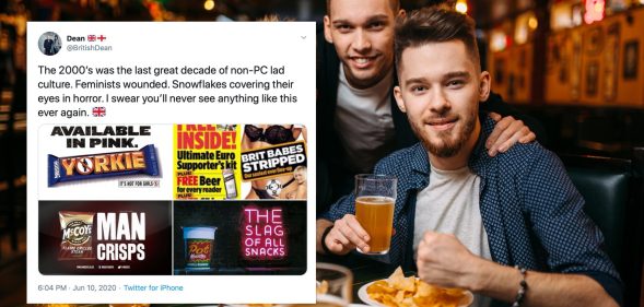 A man denounced the end of "non-PC lad culture" as Twitter's reaction was precisely what you'd expect. (Stock photograph via Elements Envato/Twitter)