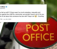 As LGBT+ Pride Months closes, a new hero in the form of Post Office comms employee 'Courney' has emerged and she is effortless in fending homophobes off. (Twitter/PAUL ELLIS/AFP via Getty Images)