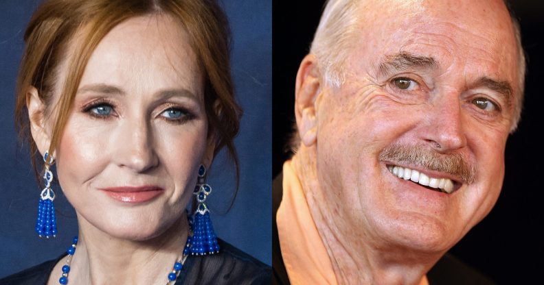 Actor John Cleese (R) expressed his "bafflement" over the controversy surrounding JK Rowling's views on trans rights. (Samir Hussein/WireImage/Mark Metcalfe/Getty Images)