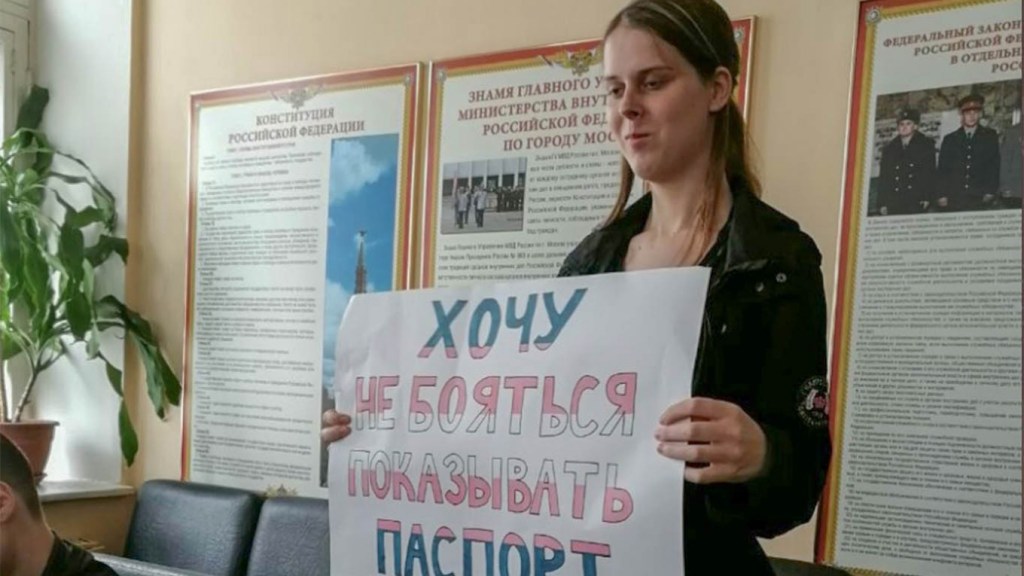 Polina Simonenko, a trans activist who took part in a series of single-person protests that dotted Moscow, Russia. (Vkontakte)