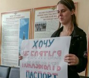 Polina Simonenko, a trans activist who took part in a series of single-person protests that dotted Moscow, Russia. (Vkontakte)