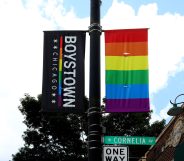 A Boystown Chicago banner hangs along Cornelia Avenue in the Boystown Lakeview neighborhood in Chicago, Illinois. (Raymond Boyd/Getty Images)