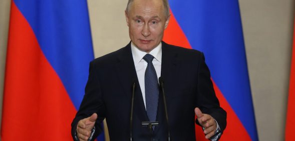 Russian President Vladimir Putin on March 18, 2020 in Sevastopol, Crimea, Ukraine.