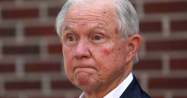 Jeff Sessions addresses the media after voting in the Alabama Republican primary runoff for the U.S. Senate on July 14, 2020 in Mobile, Alabama.