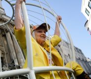 Vivienne Westwood in a cage outside the Old Bailey supporting Julian Assange. (Matthew Chattle/Barcroft Media via Getty Images)