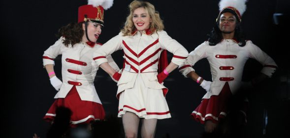 Madonna performs on stage during her MDNA tour at Saint Petersburg's Sports and Concert Complex on August 9, 2012. (OLGA MALTSEVA/AFP via Getty Images)