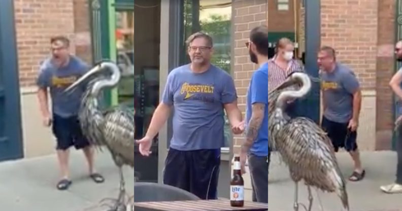 Startling video shows a white man's face redden with rage against braggers, hurling homophobic and racist insults at them. Police said it was his 'freedom of speech' to act in this way. (Screen captures via Facebook)
