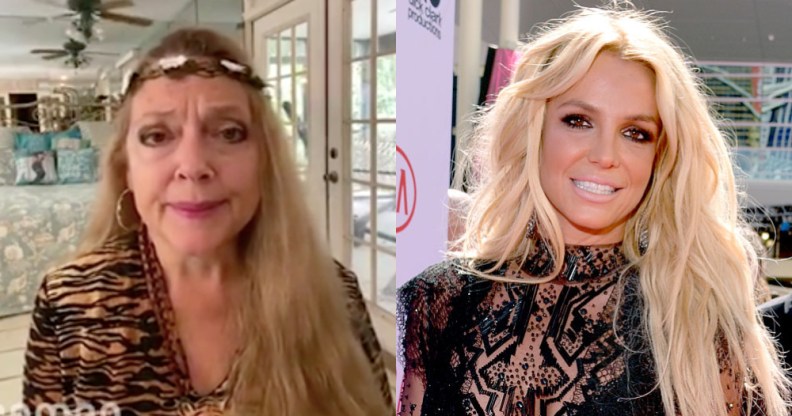 Carole Baskin (L) came out swinging for a campaign aiming to end Britney Spears' conservatorship. (Screen capture via Cameo/Lester Cohen/BBMA2016/Getty)