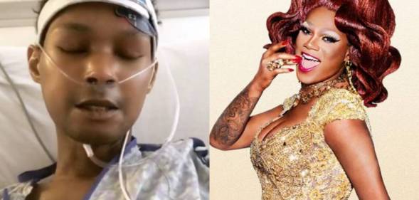 Chi Chi DeVayne in a hospital bed with tubes attached / her All Stars 3 promo picture