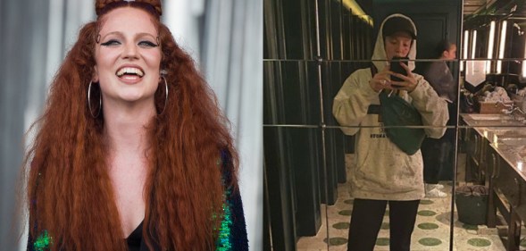Jess Glynne, stung by a west London restaurant turning her away for her outfit (R) took to Instagram to publicly call staff out. (Samir Hussein/Redferns via Getty Images/Instagram)