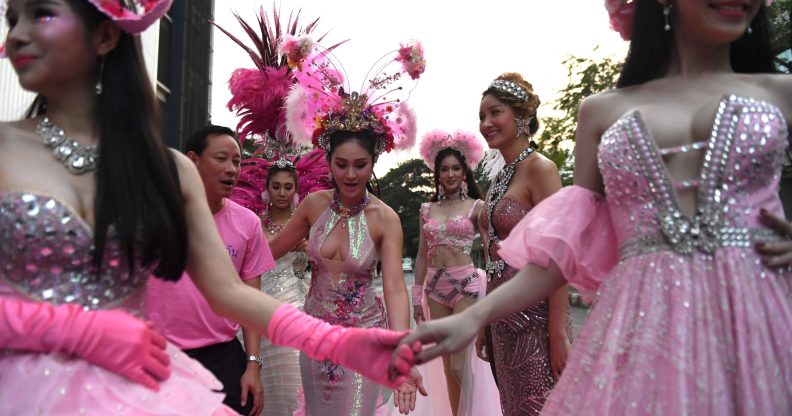 Women in pink dresses