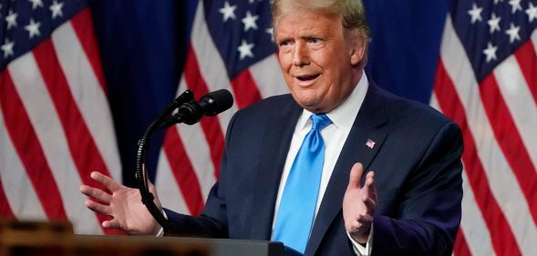 US President Donald Trump speaks on the first day of the Republican National Convention