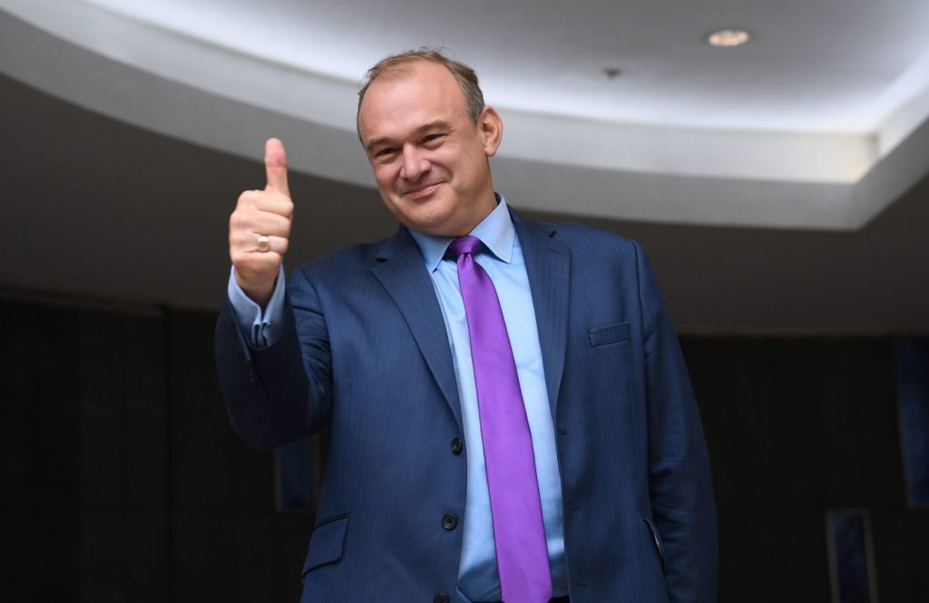 Ed Davey reacts after being elected as the leader of the Liberal Democrats on August 27, 2020. (Stefan Rousseau - Pool/Getty Images)