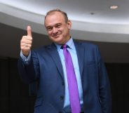 Ed Davey reacts after being elected as the leader of the Liberal Democrats on August 27, 2020. (Stefan Rousseau - Pool/Getty Images)