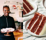 April Anderson was stunned to see a customer had requested a homophobic message on a red velvet cake.(Facebook/Stock photograph via Elements Envato)