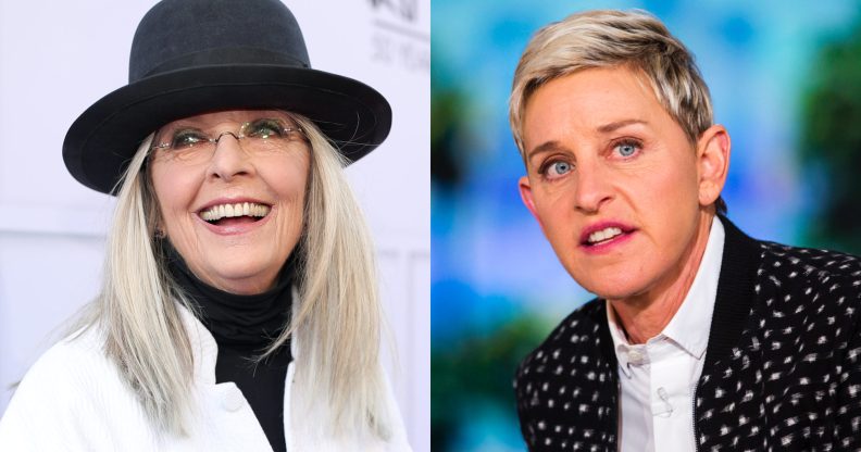 Diane Keaton (L) defended the increasingly embattled daytime talk show host Ellen DeGeneres. (Getty)
