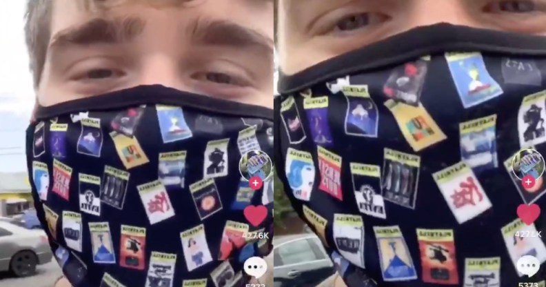 Spence Logan. 21, described the moment he encountered an unmasked man in a grocers. (Screen captures via TikTok)