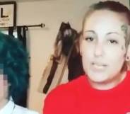 A trans boy, face blurred, with his mother