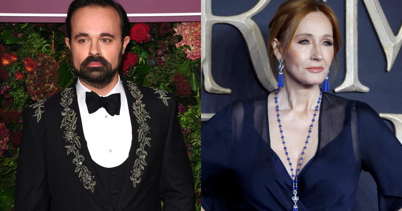 Evgeny Lebedev (L) and JK Rowling. (Stuart C. Wilson/TOLGA AKMEN/AFP via Getty)