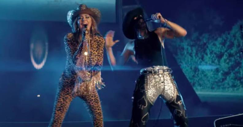 Orville Peck and Shania Twain in the 'Legends Never Die' video.