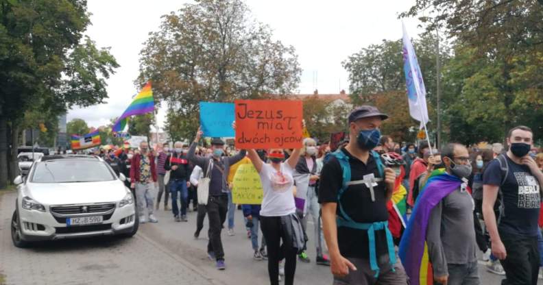 A queer rights protest at the border between Poland and Germany