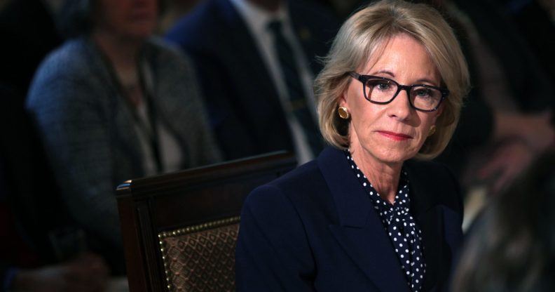 US Secretary of Education Betsy DeVos has been blasted by LGBT+ activists for her rollbacks of trans protections. (Alex Wong/Getty Images)